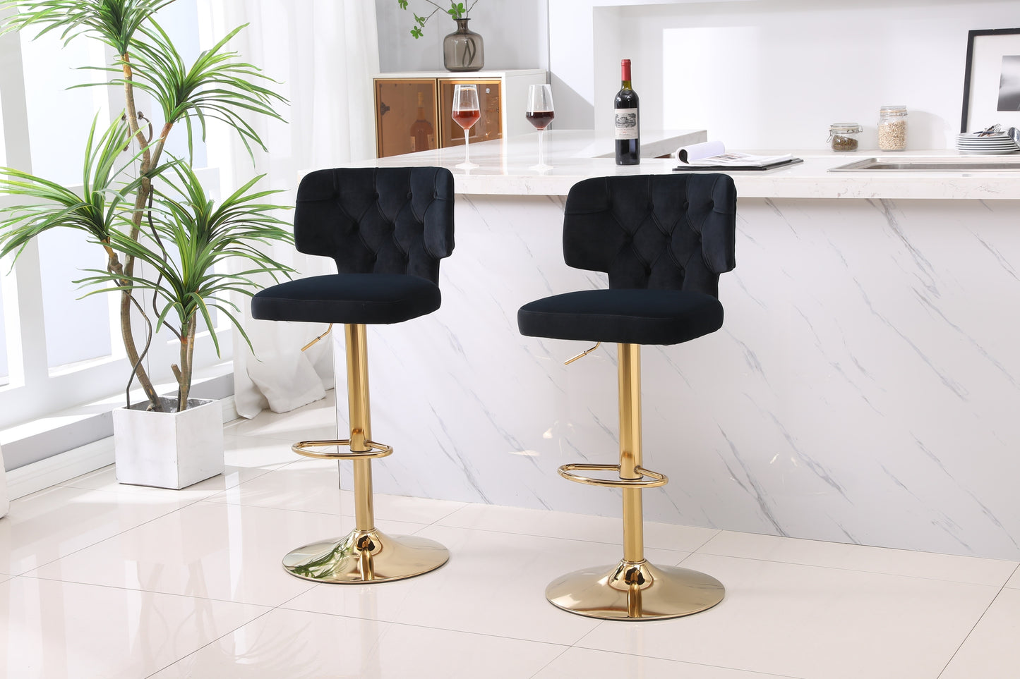 Modern Barstools Bar Height Set of 2 - Black