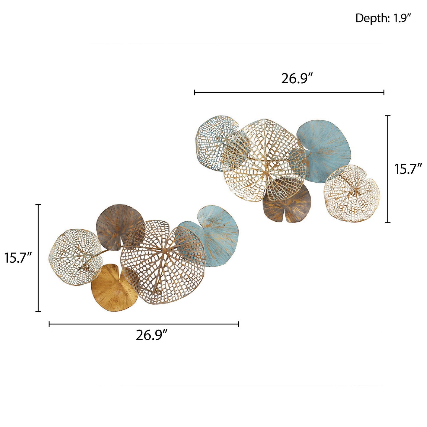 Lenzie Multi-colored Lily Pad Leaves 2-piece Metal Wall Decor Set