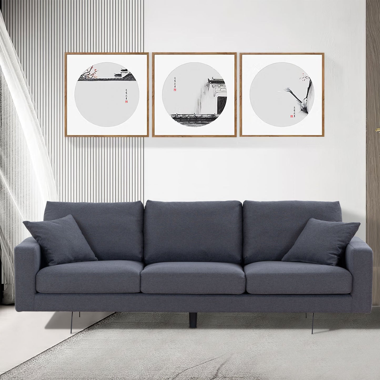 Modern Grey Three-Seat Sofa