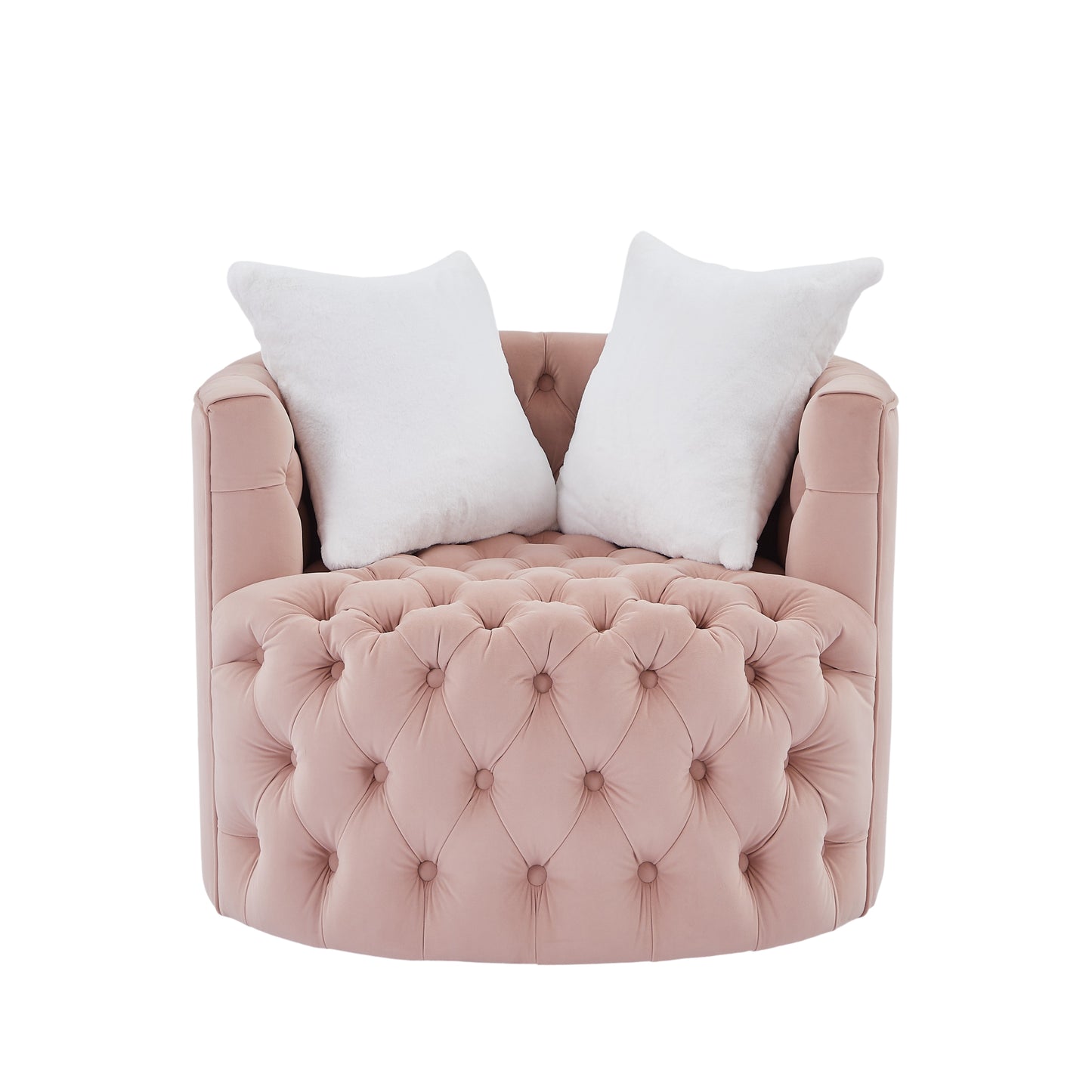 Ceianna Upholstered Swivel Barrel Chair-Pink/White