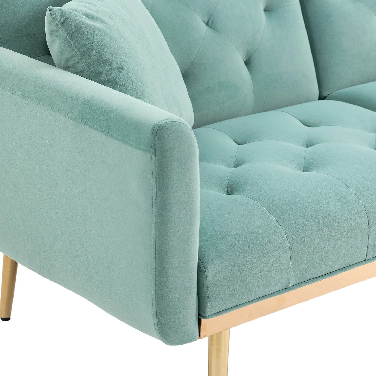 Velvet Accent Sofa with Gold Legs, Light Teal