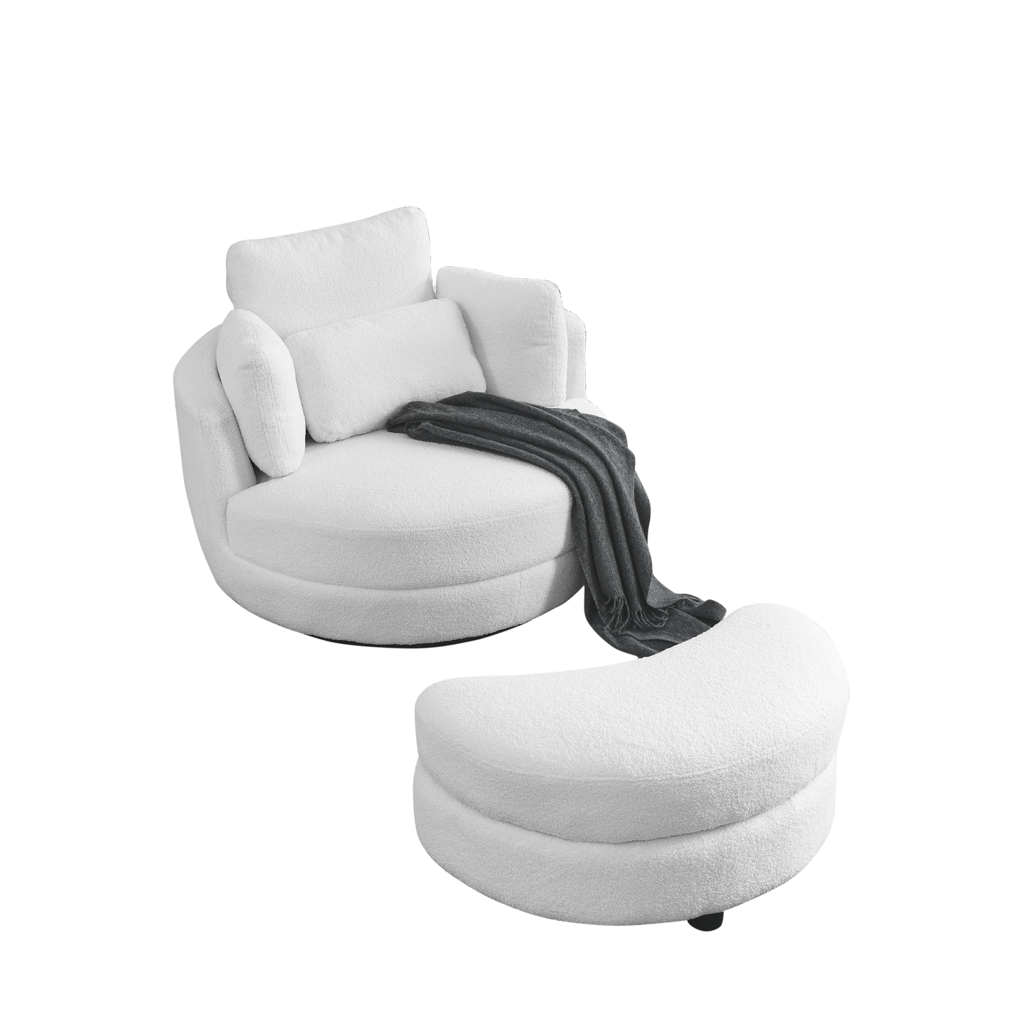 39"W Oversized Swivel Chair with Moon Storage Ottoman