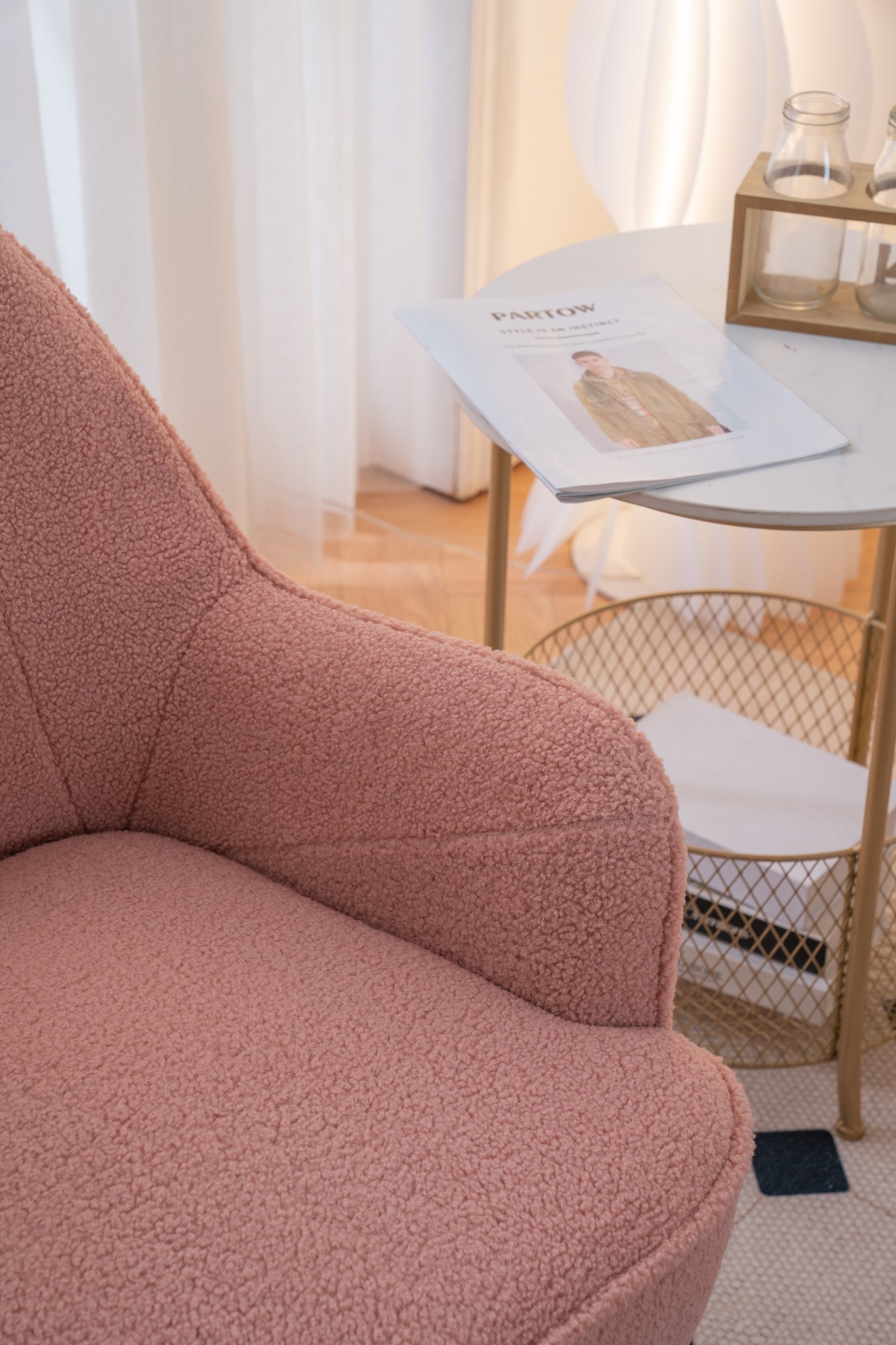 Teddy Fabric Pink Ergonomics Accent Chair