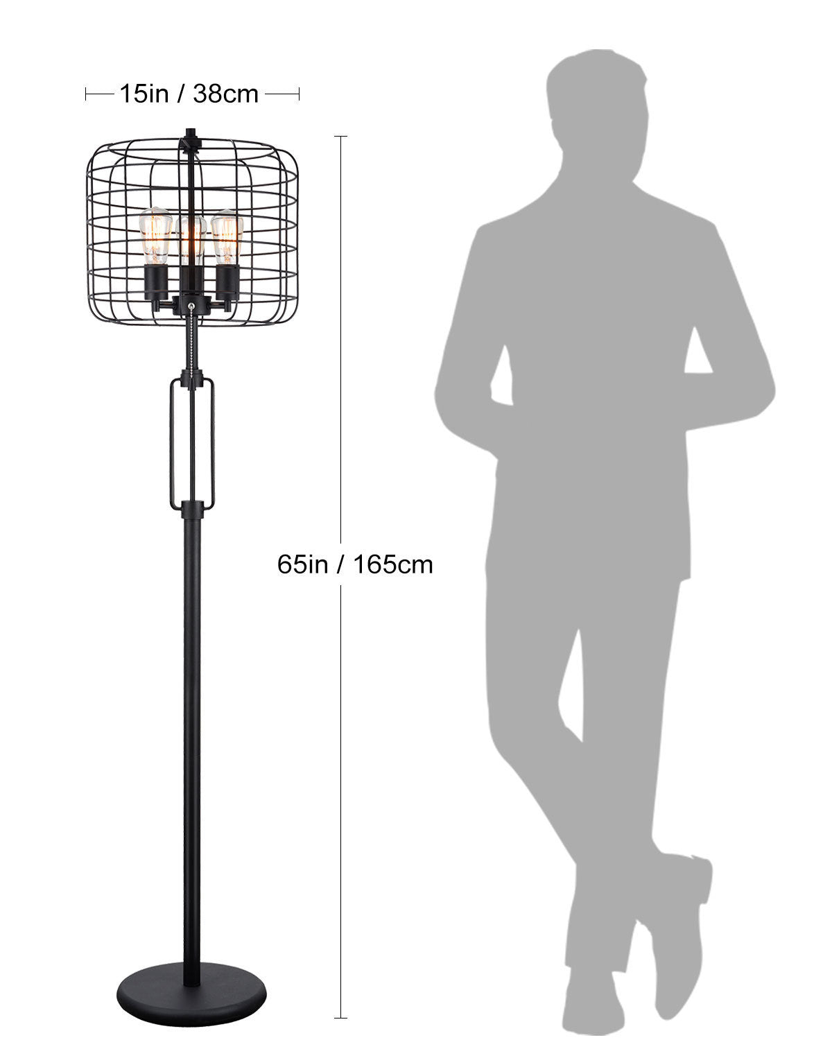 65" Black Industrial Wire Cage Floor Lamp with Edison Bulb