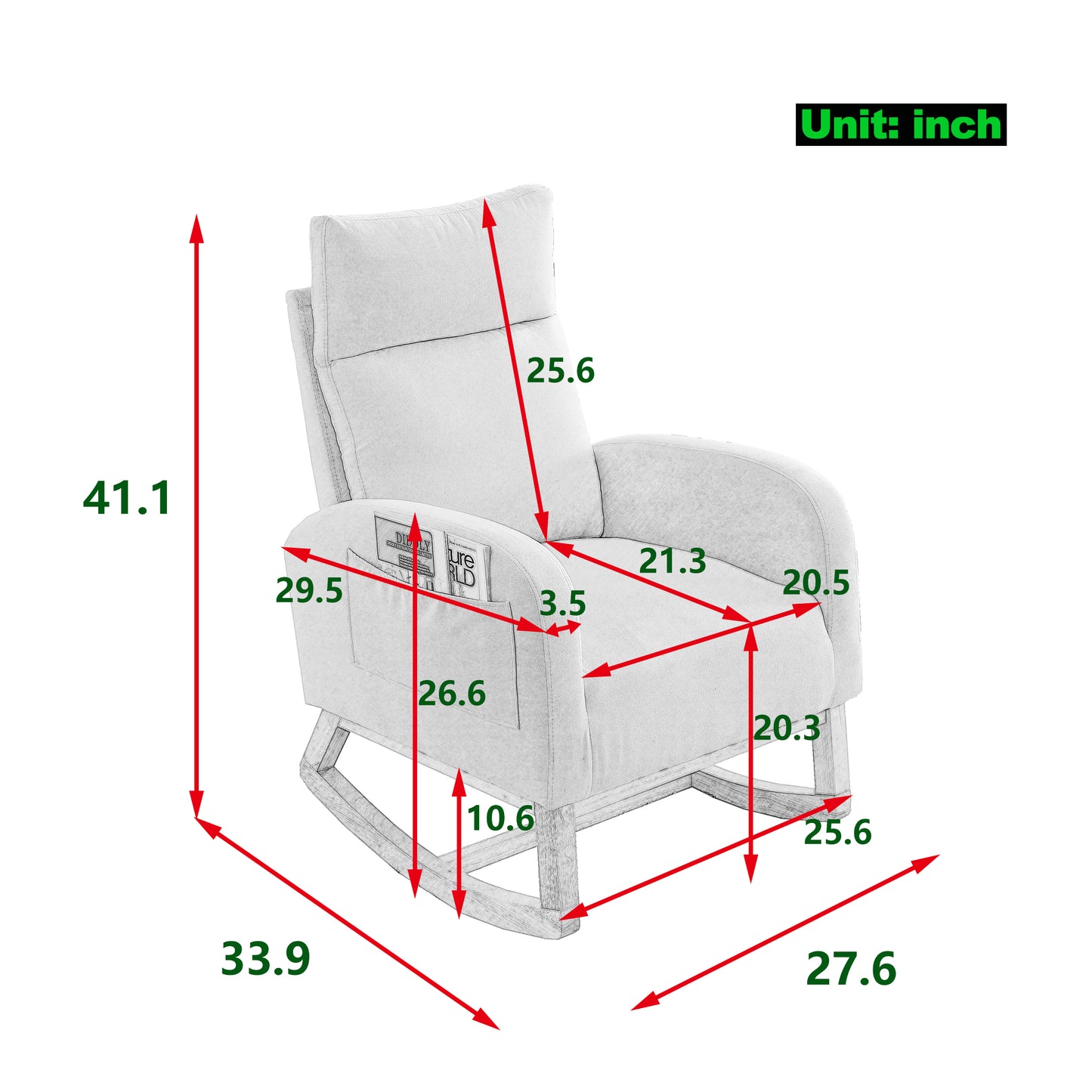 Welike 27.6"W Modern Accent High Backrest Rocking Chair