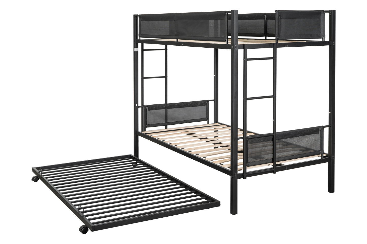 Metal Twin Over Twin Bunk Bed with Trundle Sturdy Metal Frame