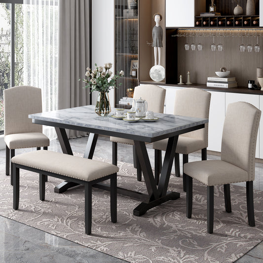 Necie Style 6-piece Dining Table with 4 Chairs & 1 Bench
