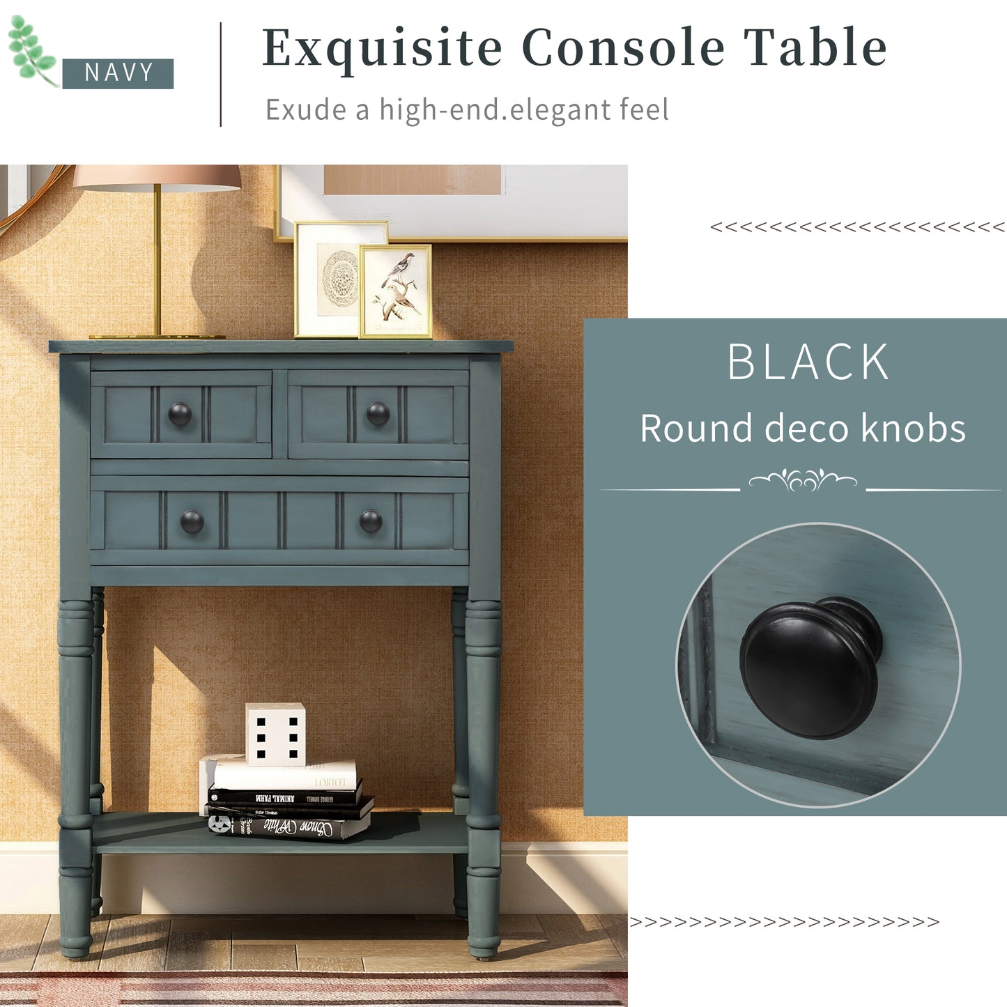 TREXM Narrow Console Table for Living Room Easy Assembly - Navy