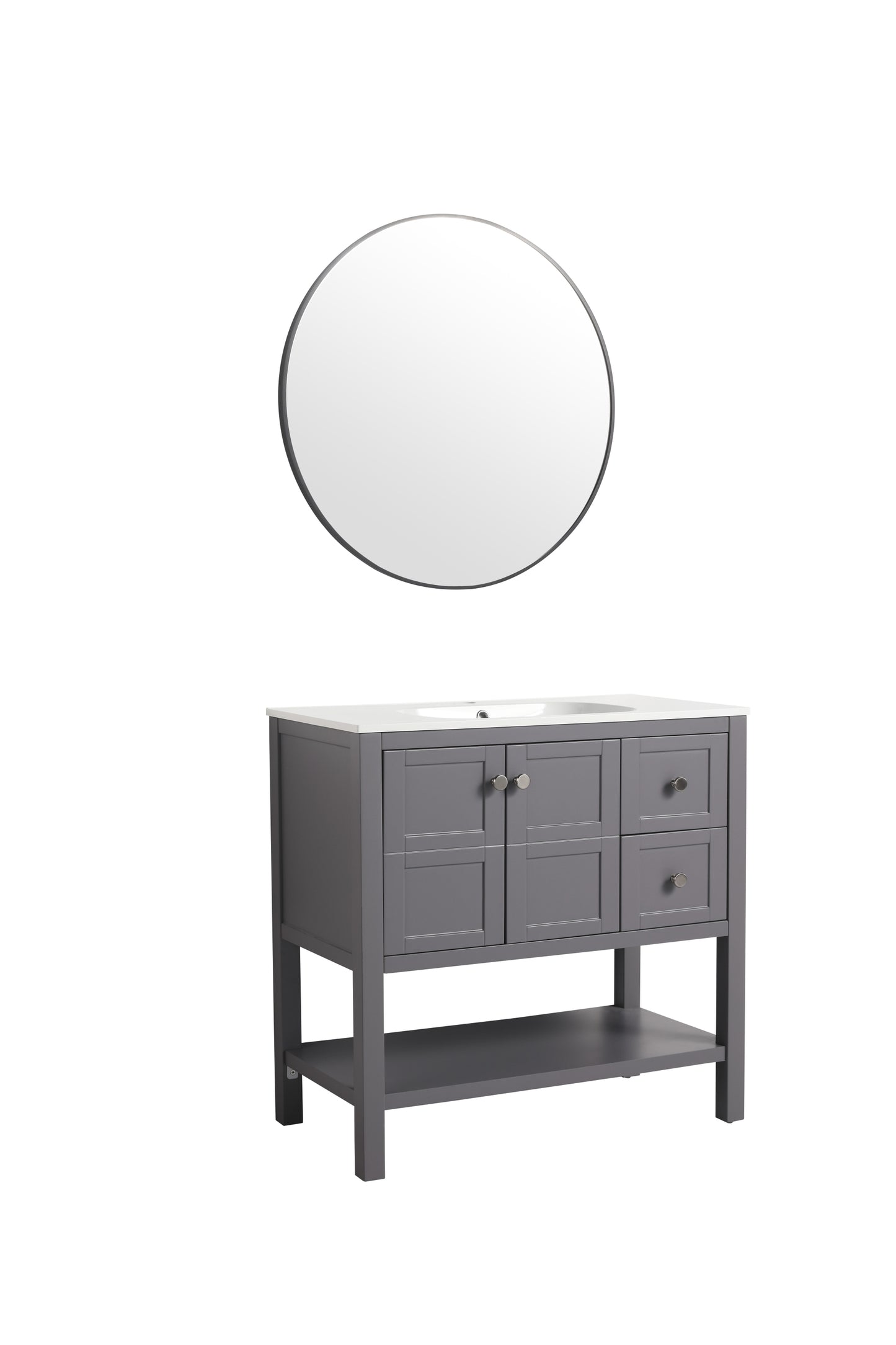 Bathroom Vanity With Soft Close Drawers and Gel Basin, Grey