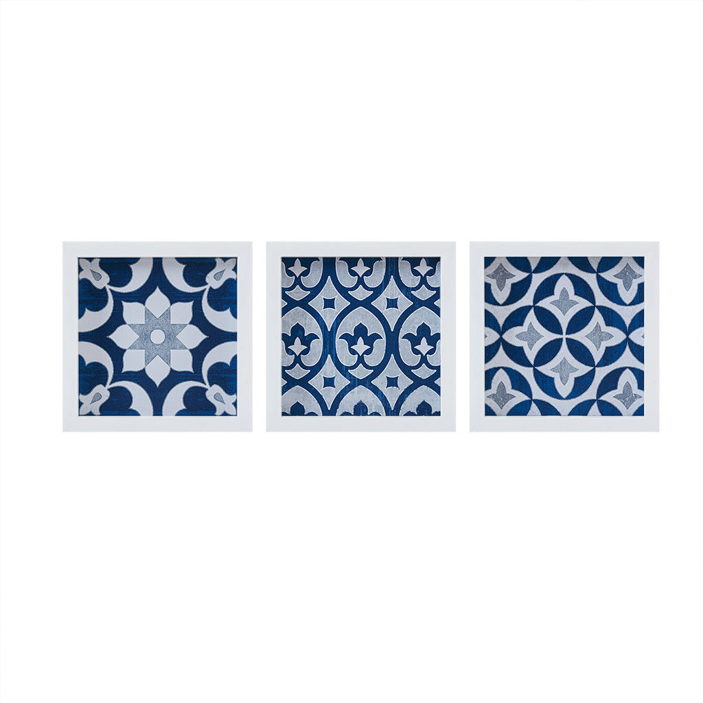 Ornos Tiles Distressed Navy Blue Medallion 3-piece Wall Decor Set