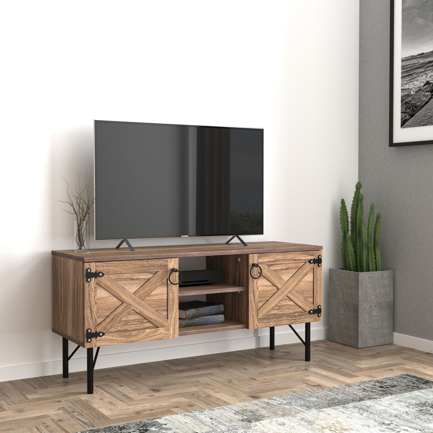 Loft Wood 2 Cupboard Vintage TV Stand