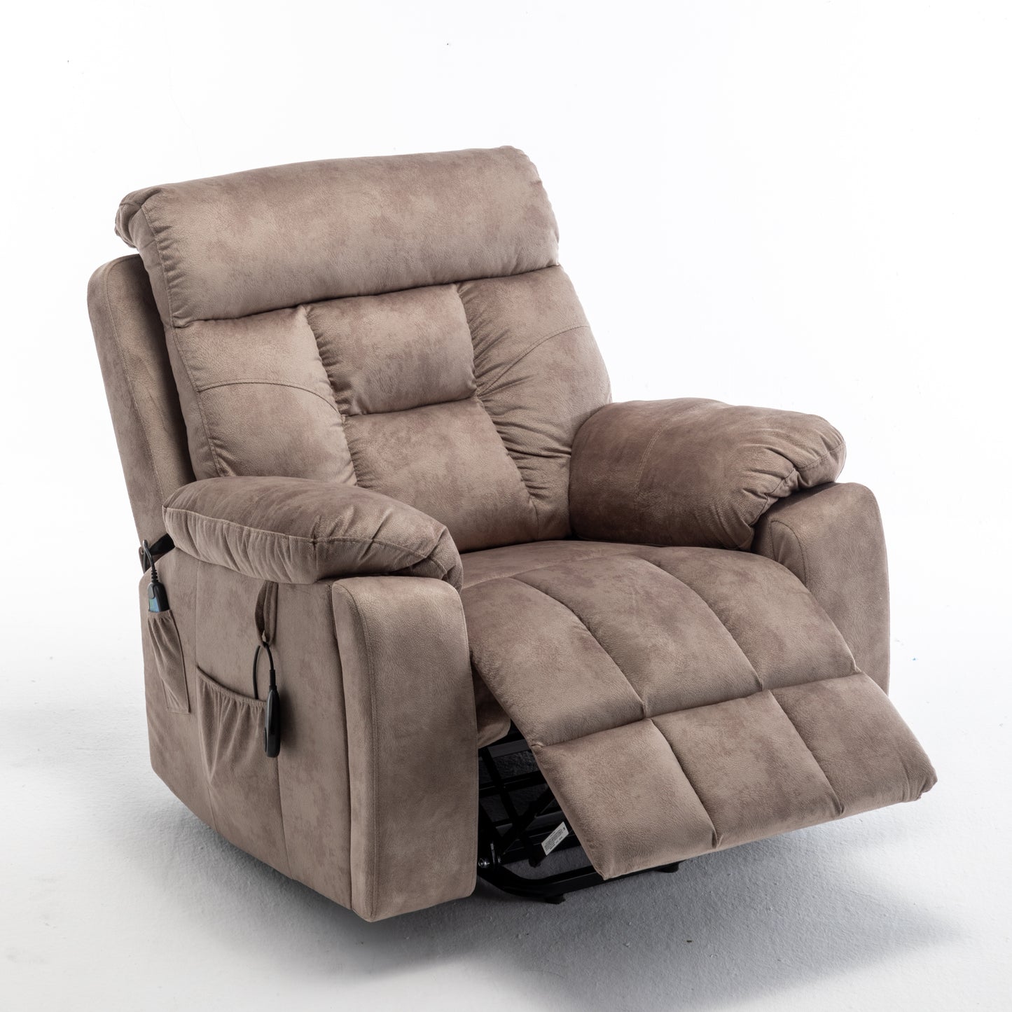 Velvet Power Lift Recliner Heated Zero Gravity Massage Chair with storage pockets - Beige+Brown