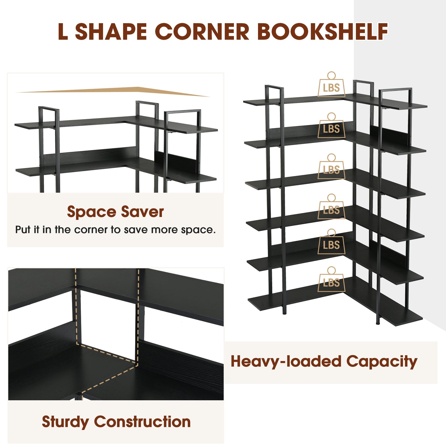 74.8 Inch Bookshelf L-shape