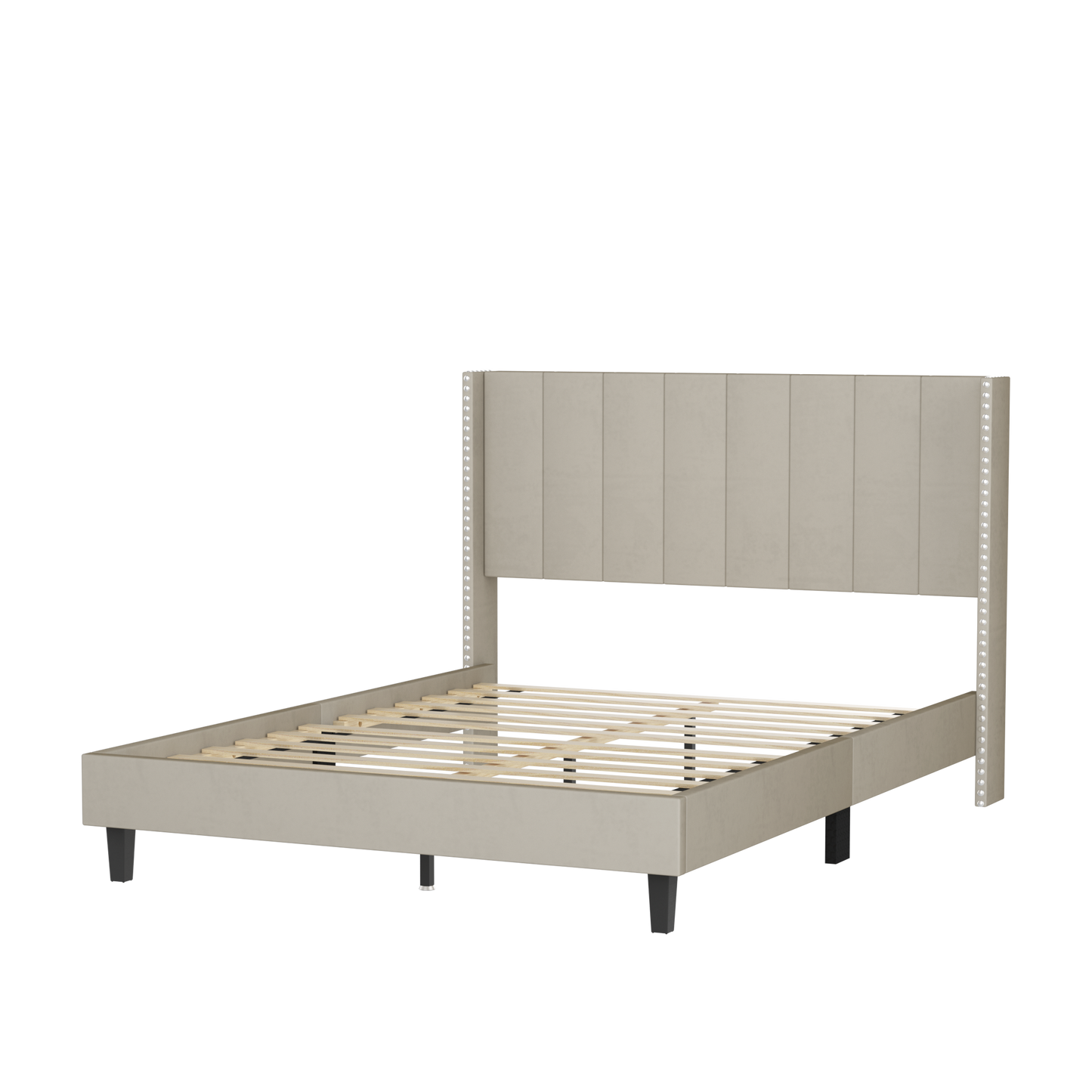 Velvet Upholstered Queen Bed- Beige