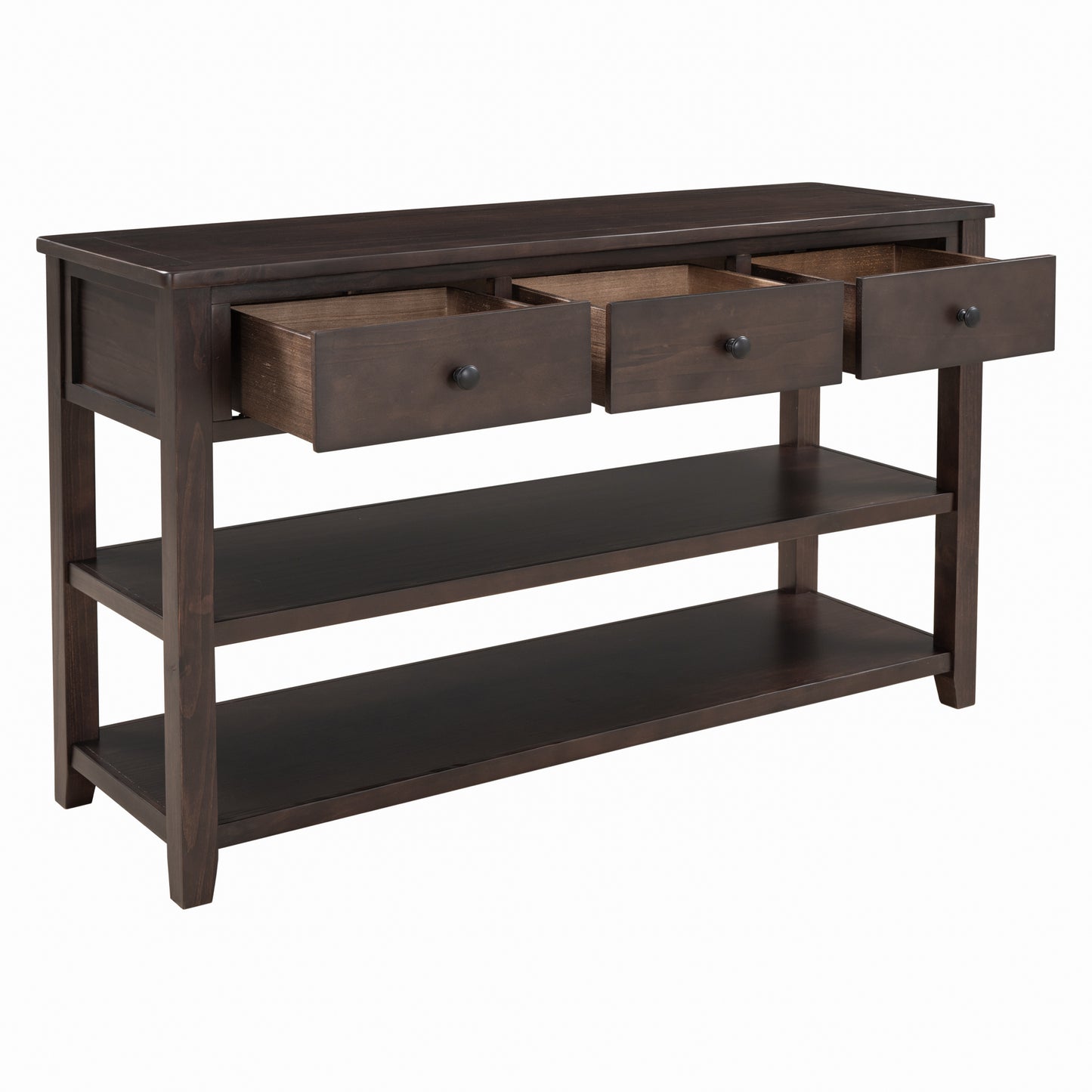 TREXM Retro Design Console Table with Two Open Shelves - Espresso