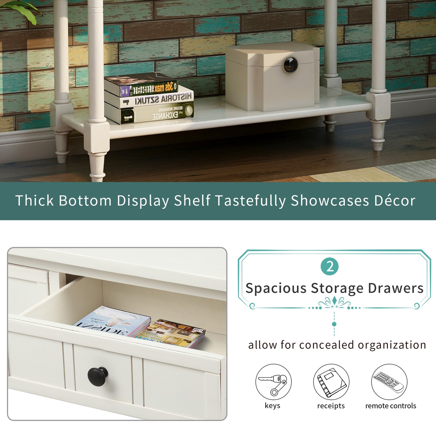 Trexm Daisy Series Console Table - Ivory White