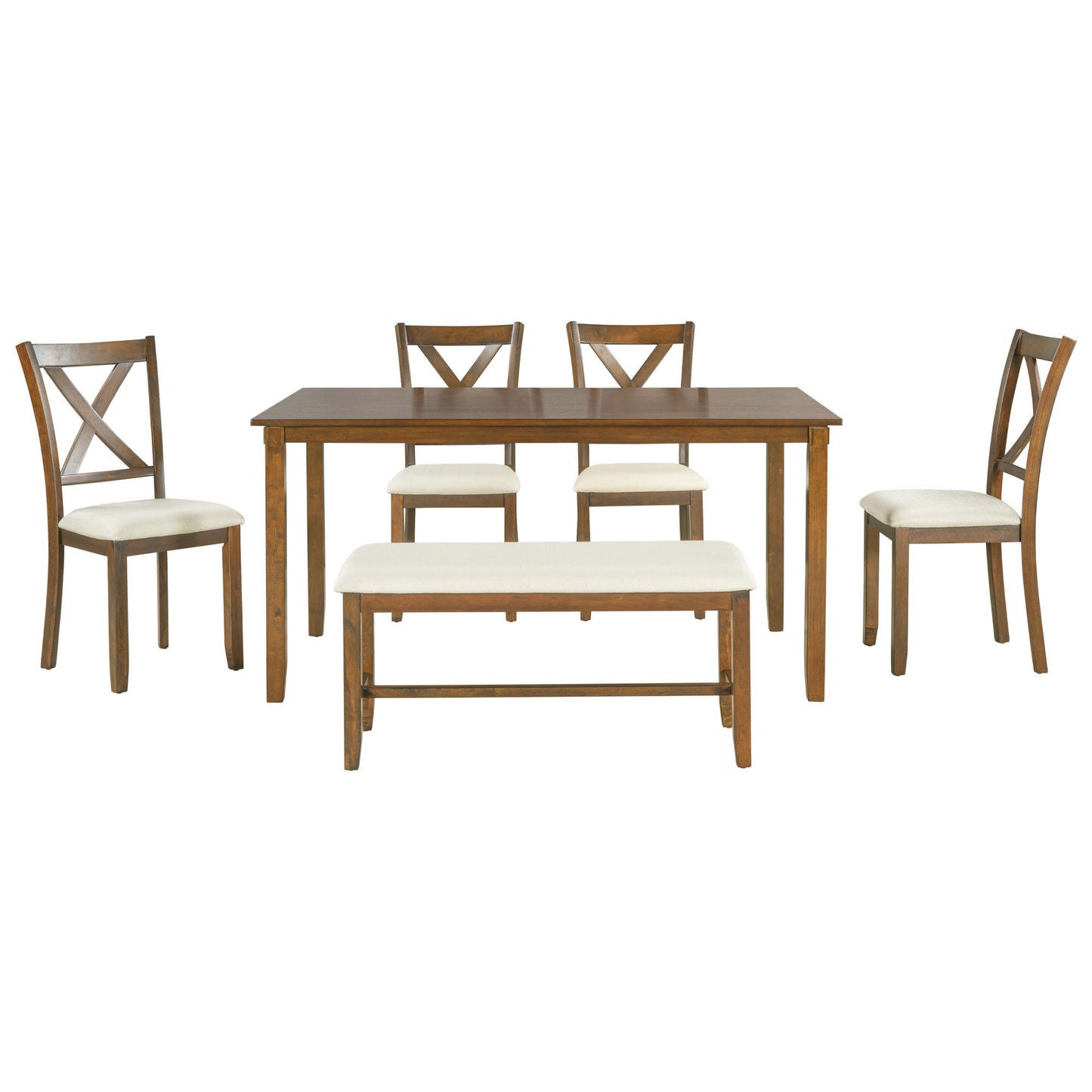 6-Piece Kitchen Dining Table Set Wooden Rectangular Dining Table