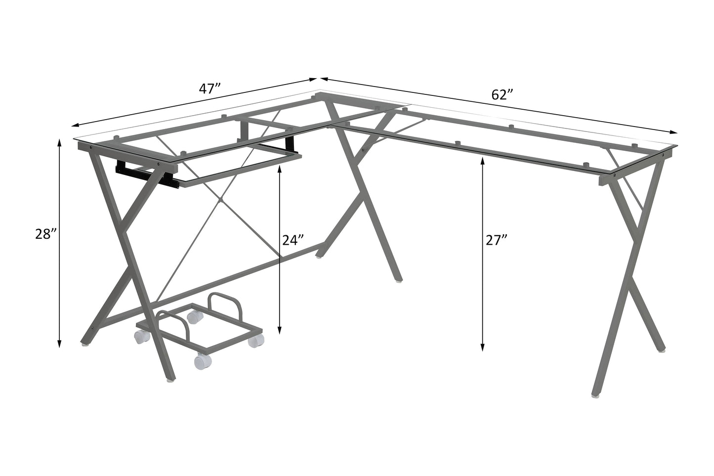 ACME Dazenus Computer Desk in Clear Glass & Silver