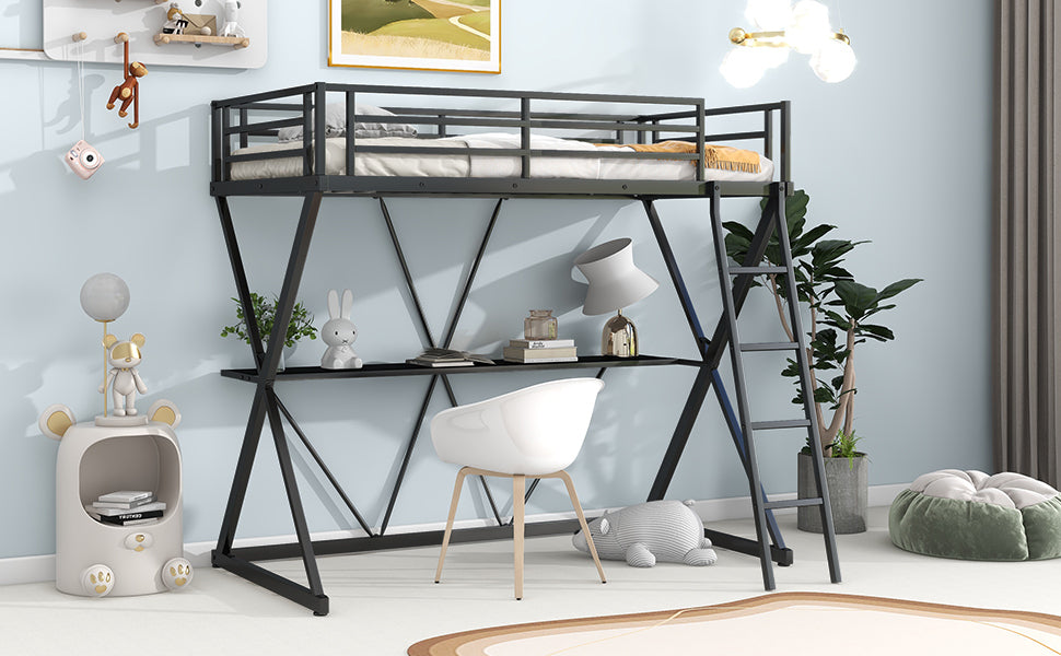 Twin Size Loft Bed with Desk