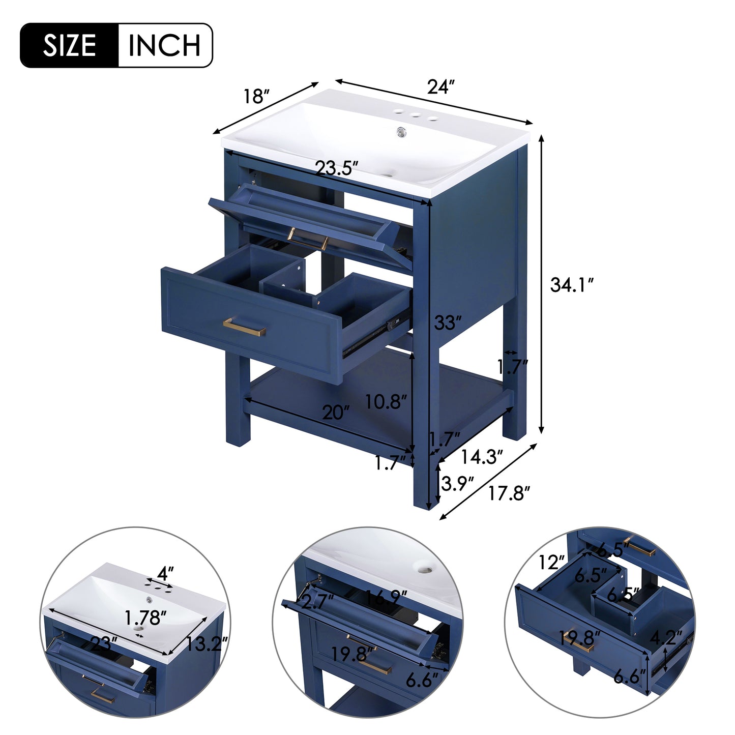 24'' Bathroom Vanity with Top Sink