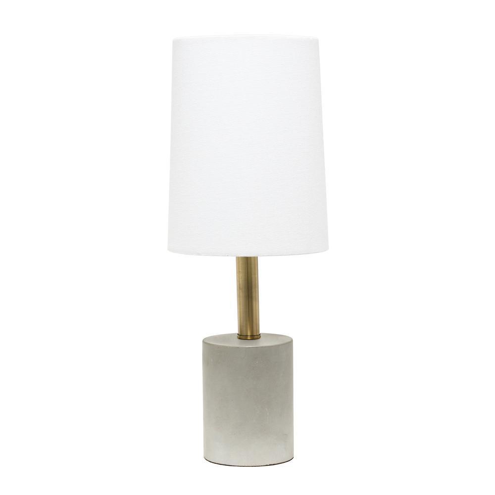 Gray Cement Base Table Lamp with Antique Brass Details