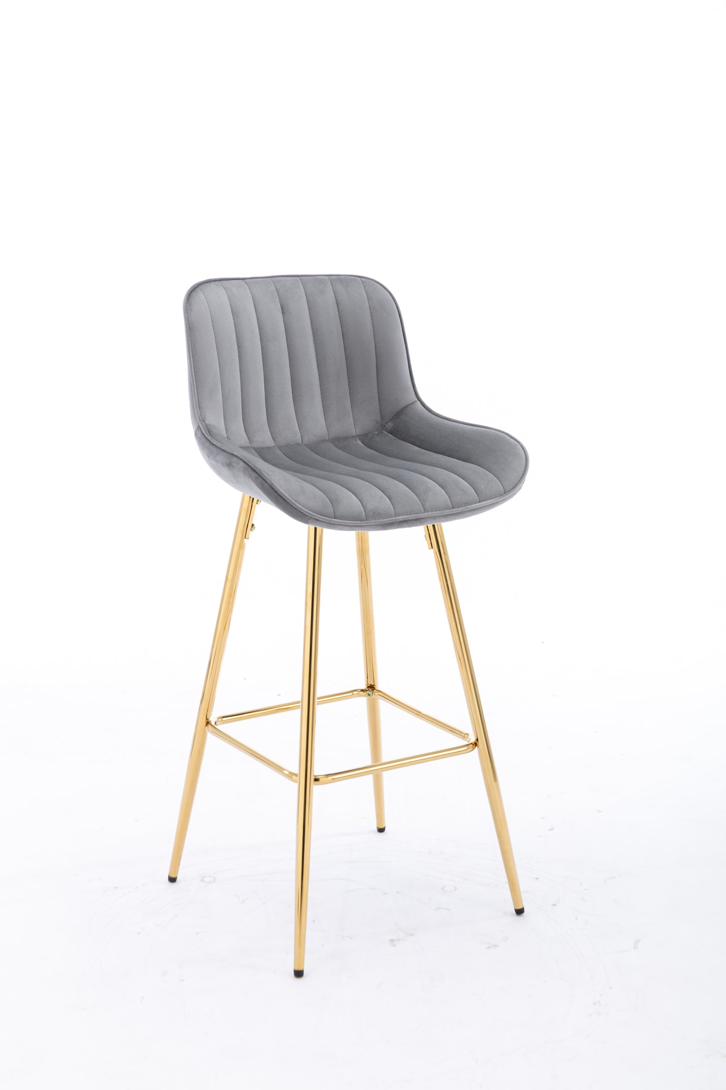 26 inch Set of 2 Velvet Fabric Golden Leg Bar Stool Gray