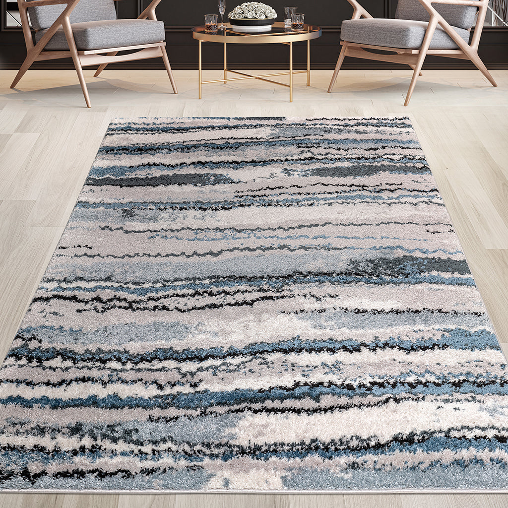 Riley Watercolor Abstract Stripe Woven Area Rug 6x9'