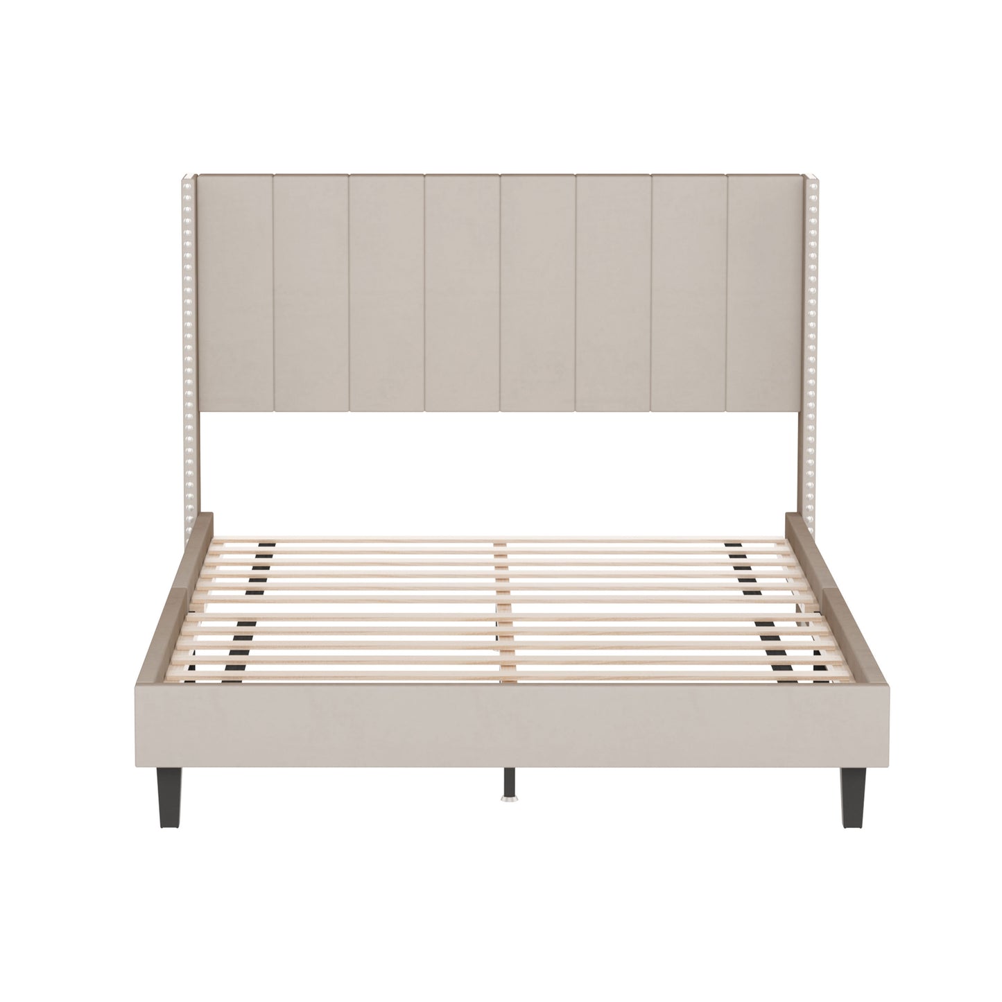 Velvet Upholstered Queen Bed- Beige