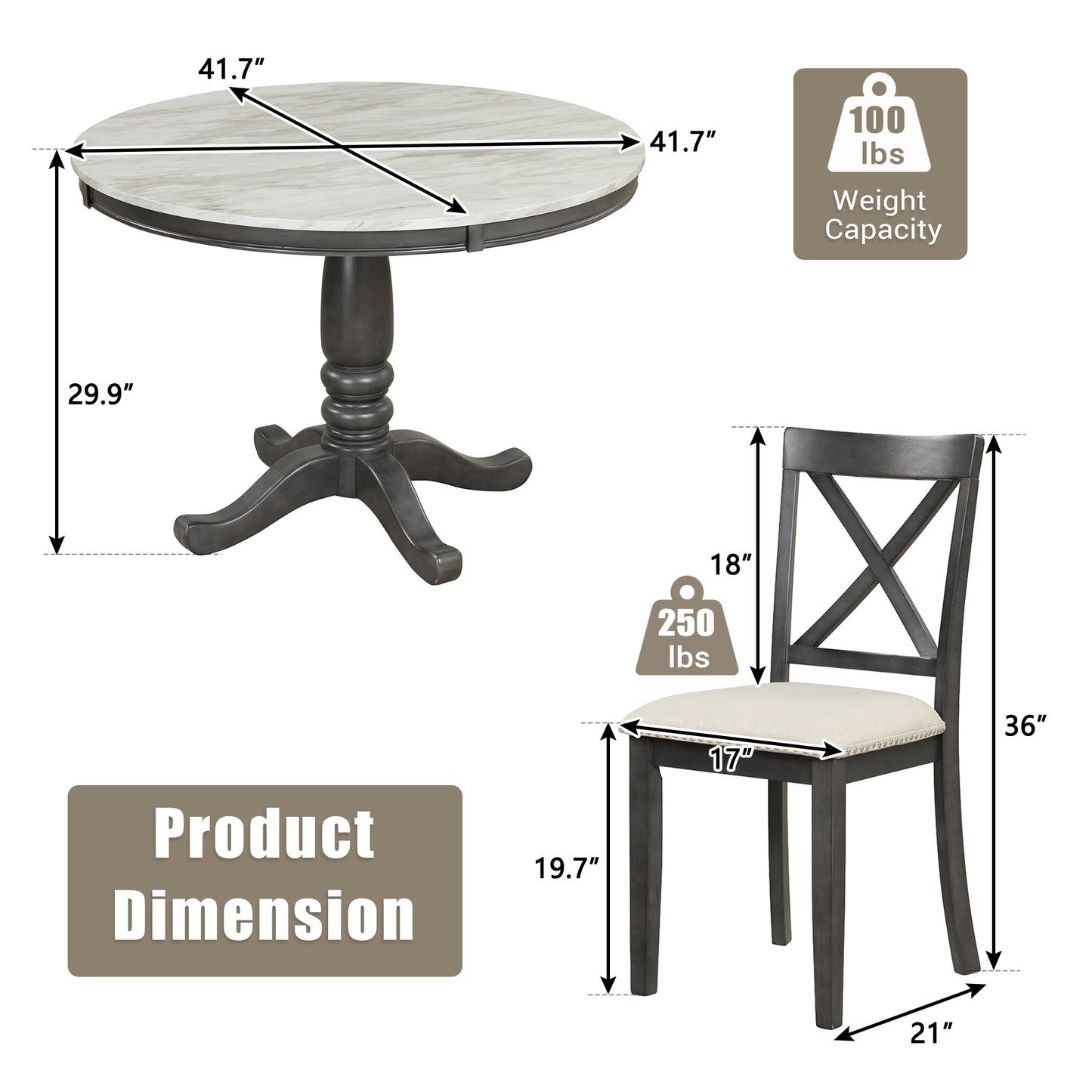 Orisfur 5 Pieces Dining Table and Chairs Set f