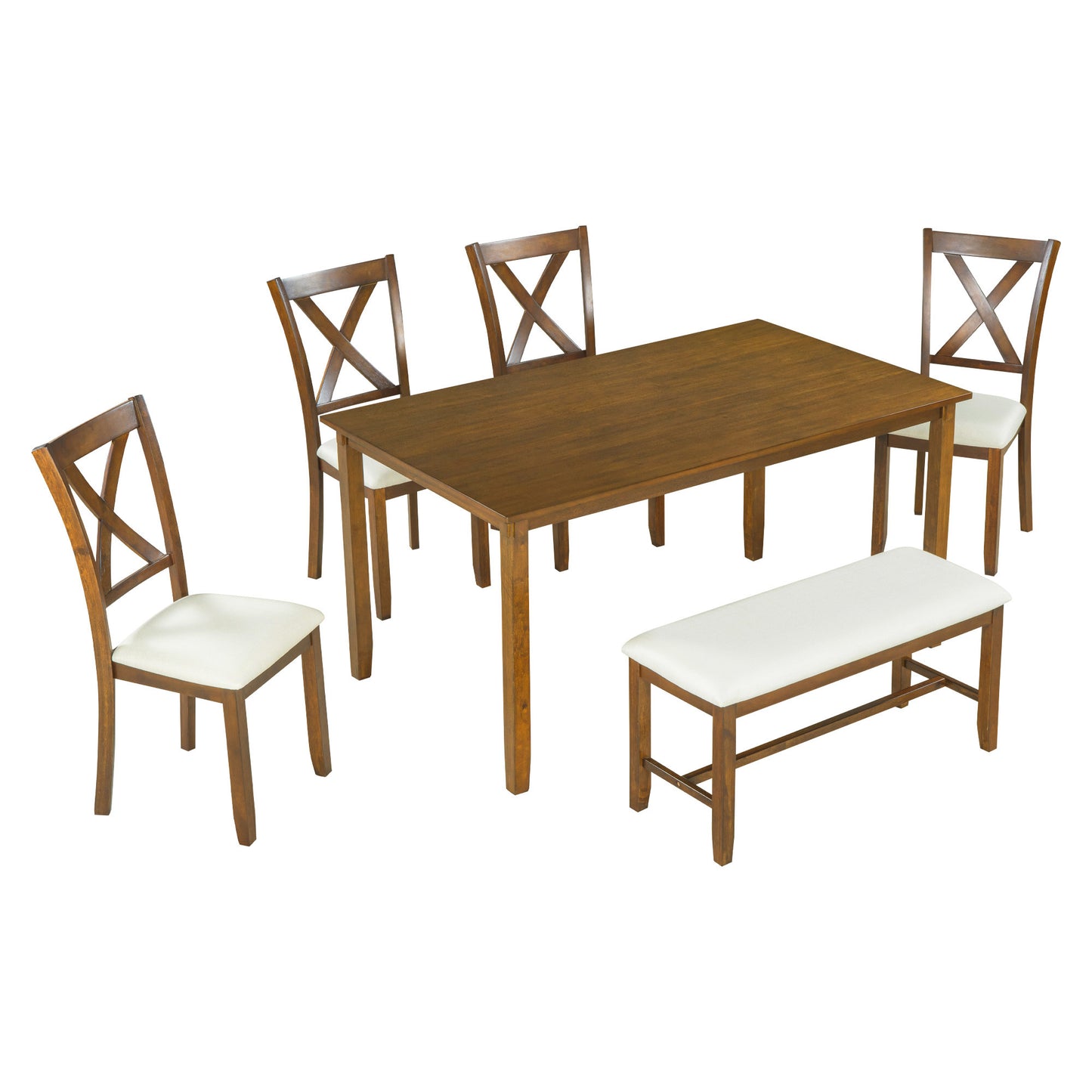 6-Piece Kitchen Dining Table Set Wooden Rectangular Dining Table