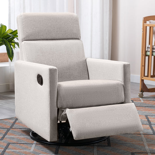 Upholstered Nursery Rocker Glider Swivel Recliner Chair, Tan