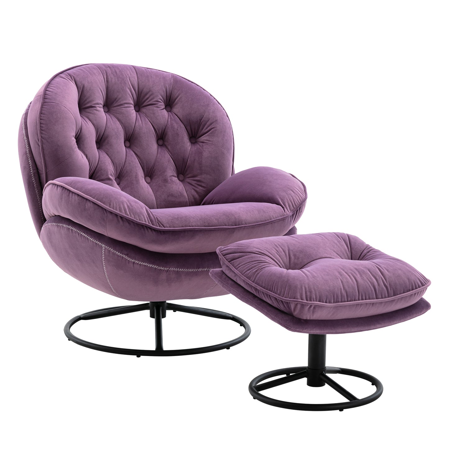 Velvet Swivel Accent Chair with Ottoman, Purple