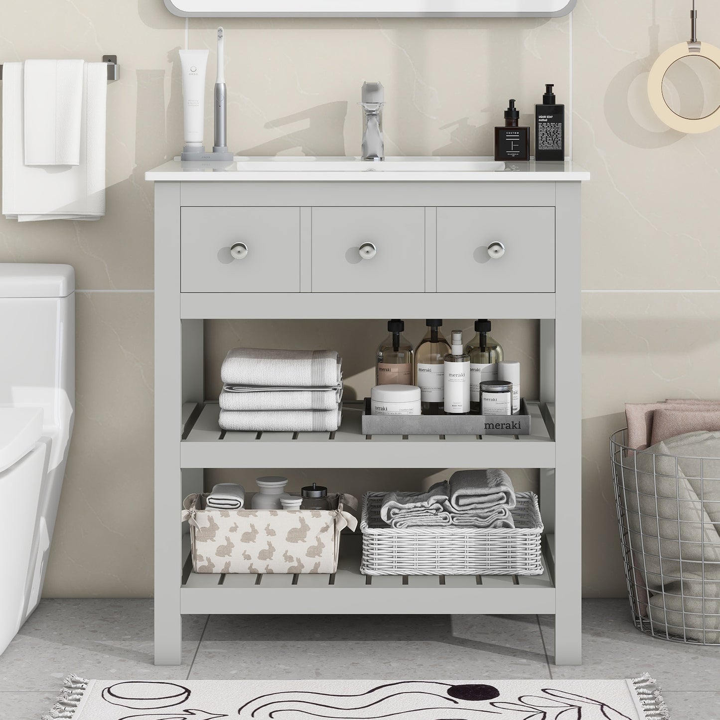 30'' Bathroom Vanity with Ceramic Basin Sink