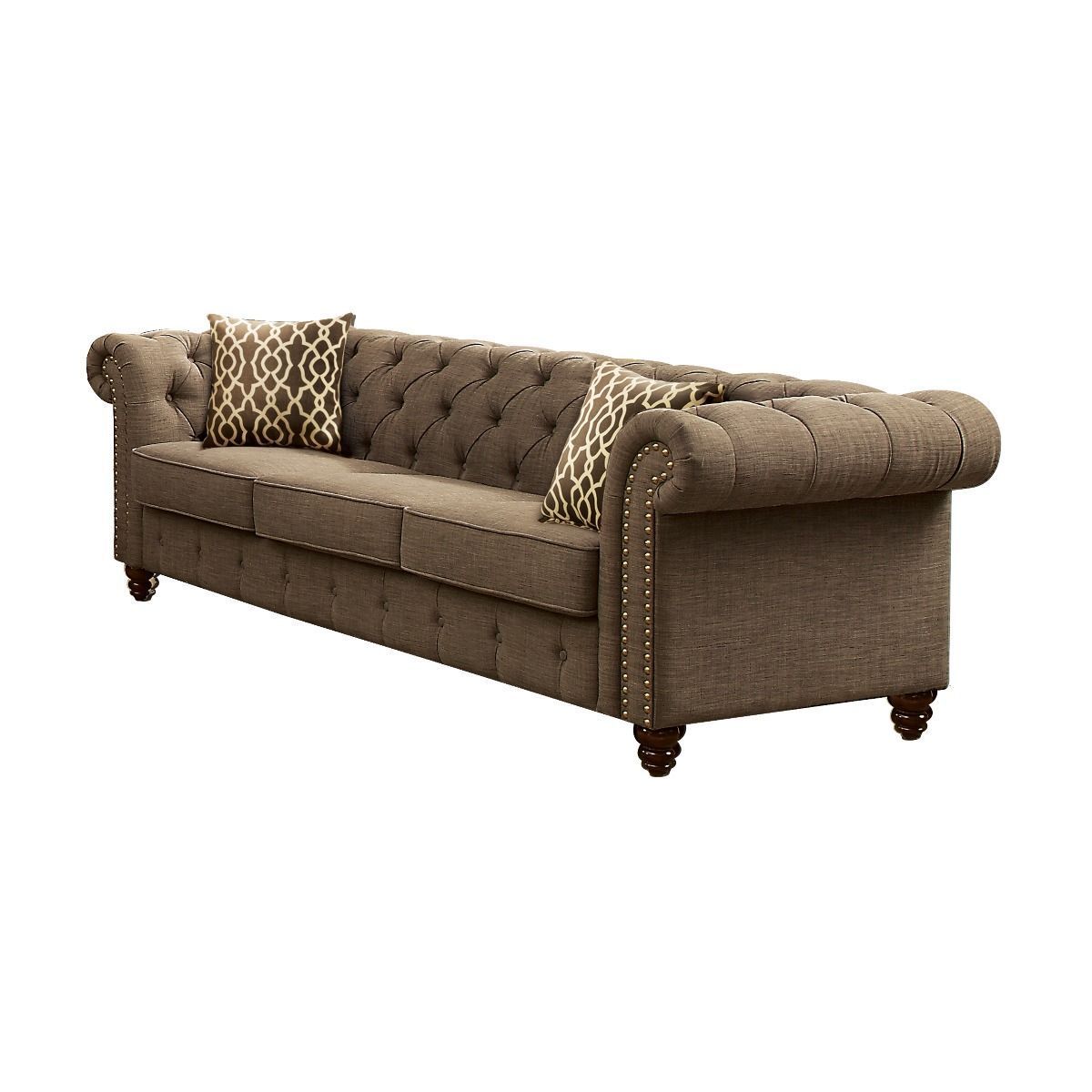 Aurelia Sofa w/2 Pillows, Brown Linen