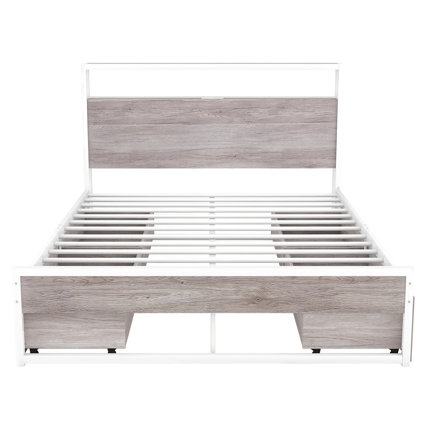 Full Size Metal Platform Bed Frame with Four Drawers, White