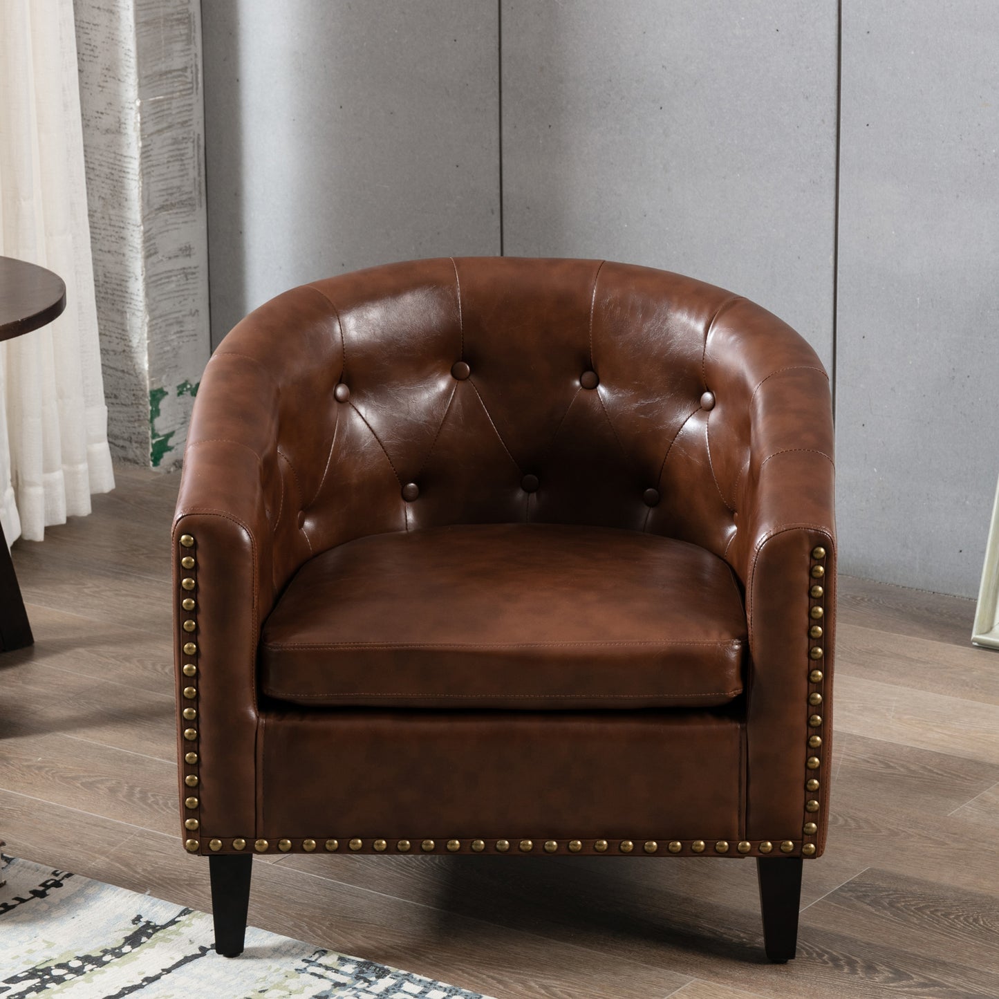 Leather Tufted Barrel Chair