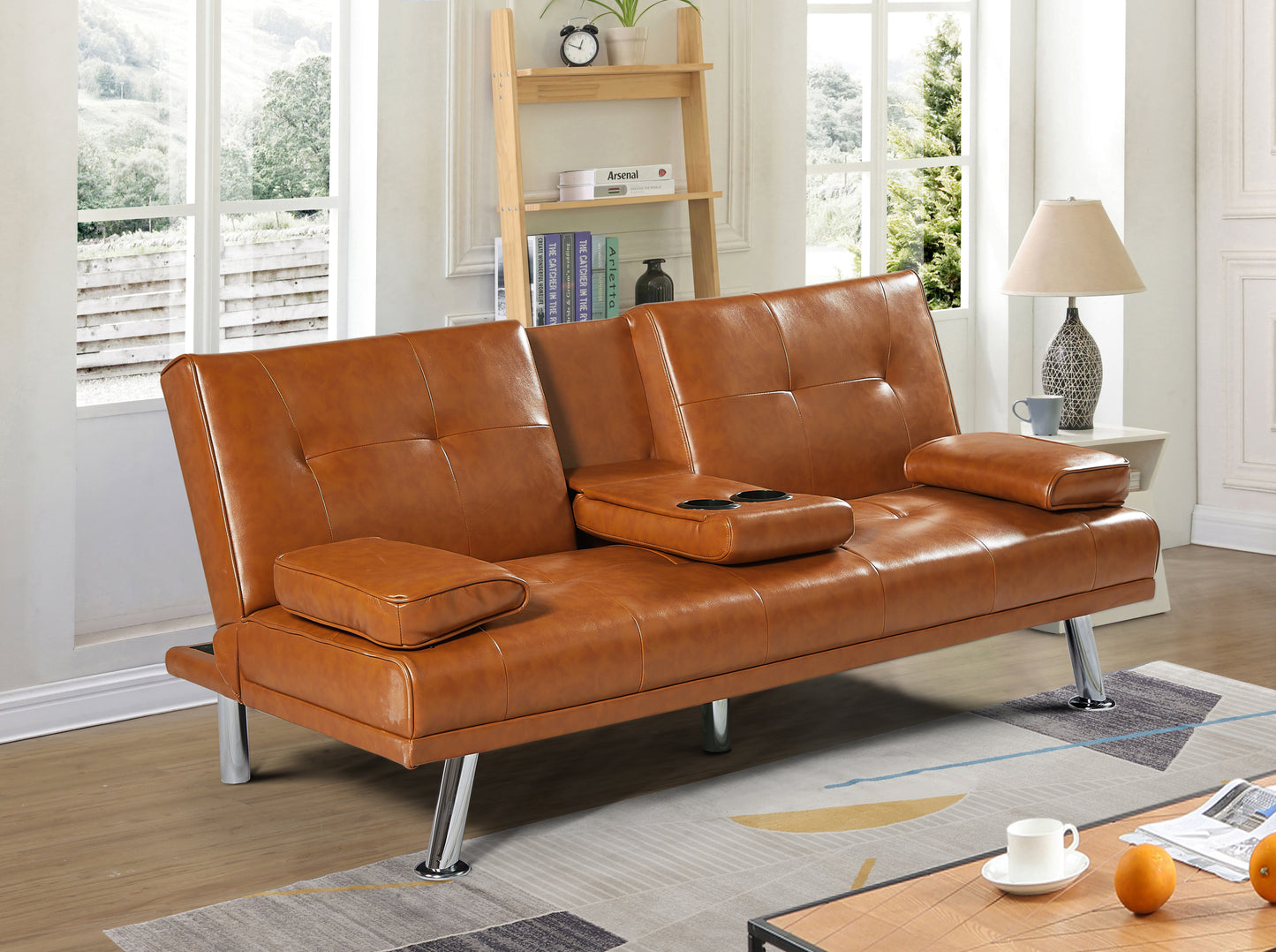 Classic PU Leather Convertible Sofa - Futon