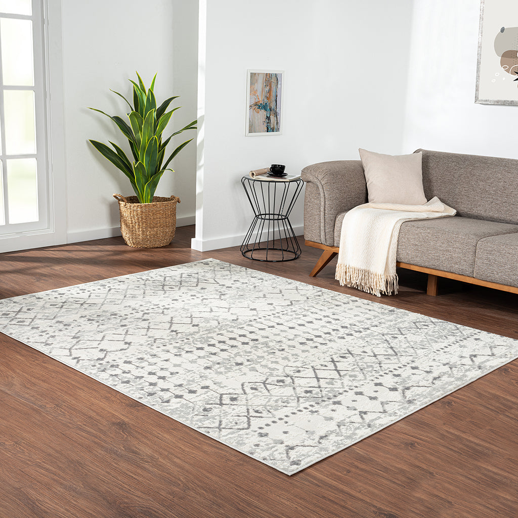 Moroccan Woven Area Rug, Light Gray