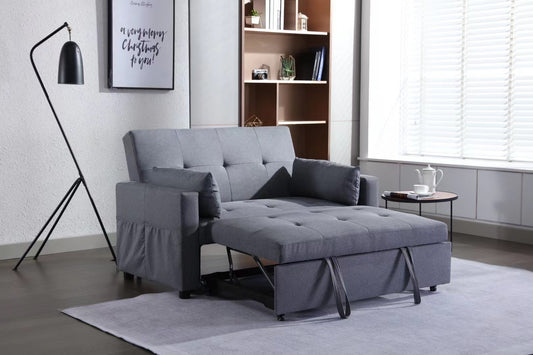 2 Seaters Sleeper Sofa Bed with Dark Grey Linen Fabric