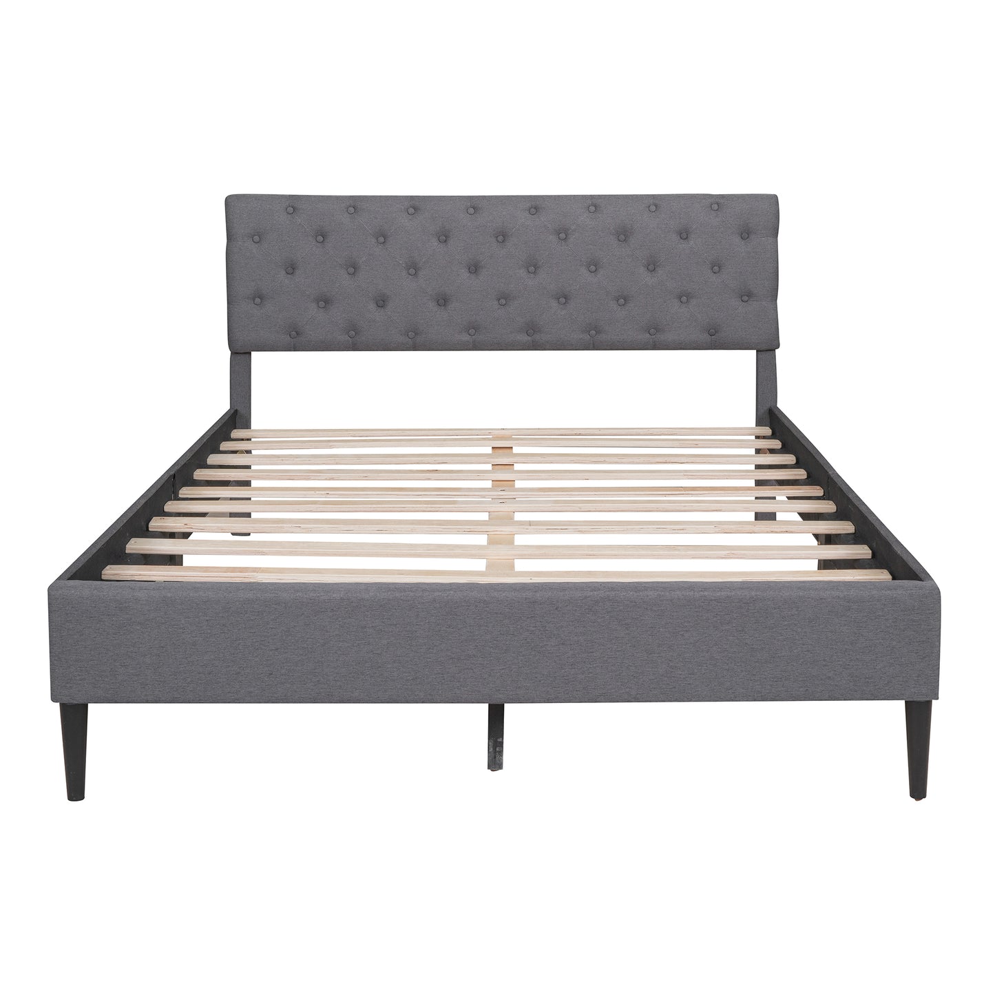 Gray Linen Upholstered Platform Bed Frame, Queen