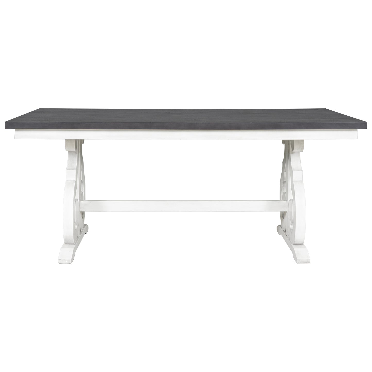 Farmhouse Rectangular Dining Table with Chairs and Bench (Gray+White)