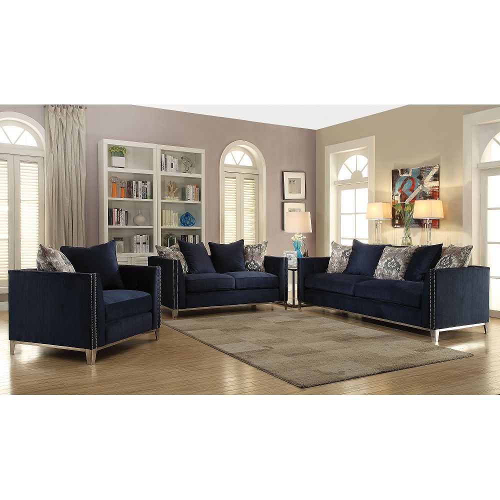 ACME Phaedra Sofa w/5 Pillows in Blue Fabric