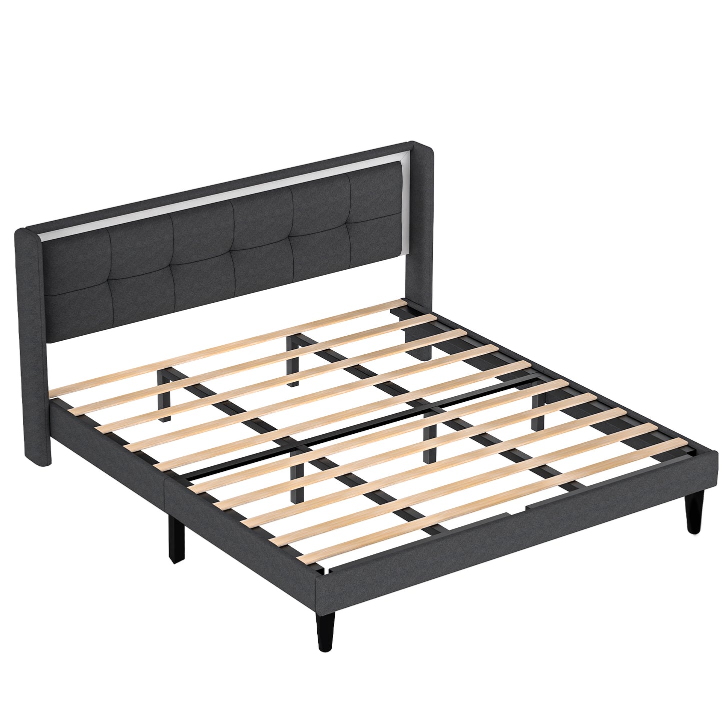 Queen Size Upholstered Platform Bed Frame- Dark Gray