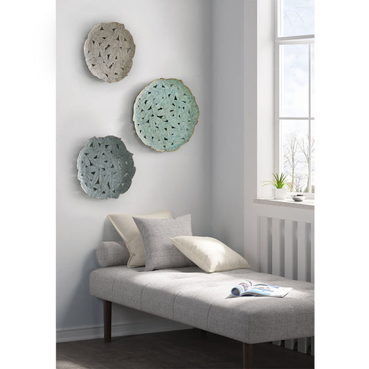 Rossi Textured Feather 3-piece Metal Disc Wall Decor Set