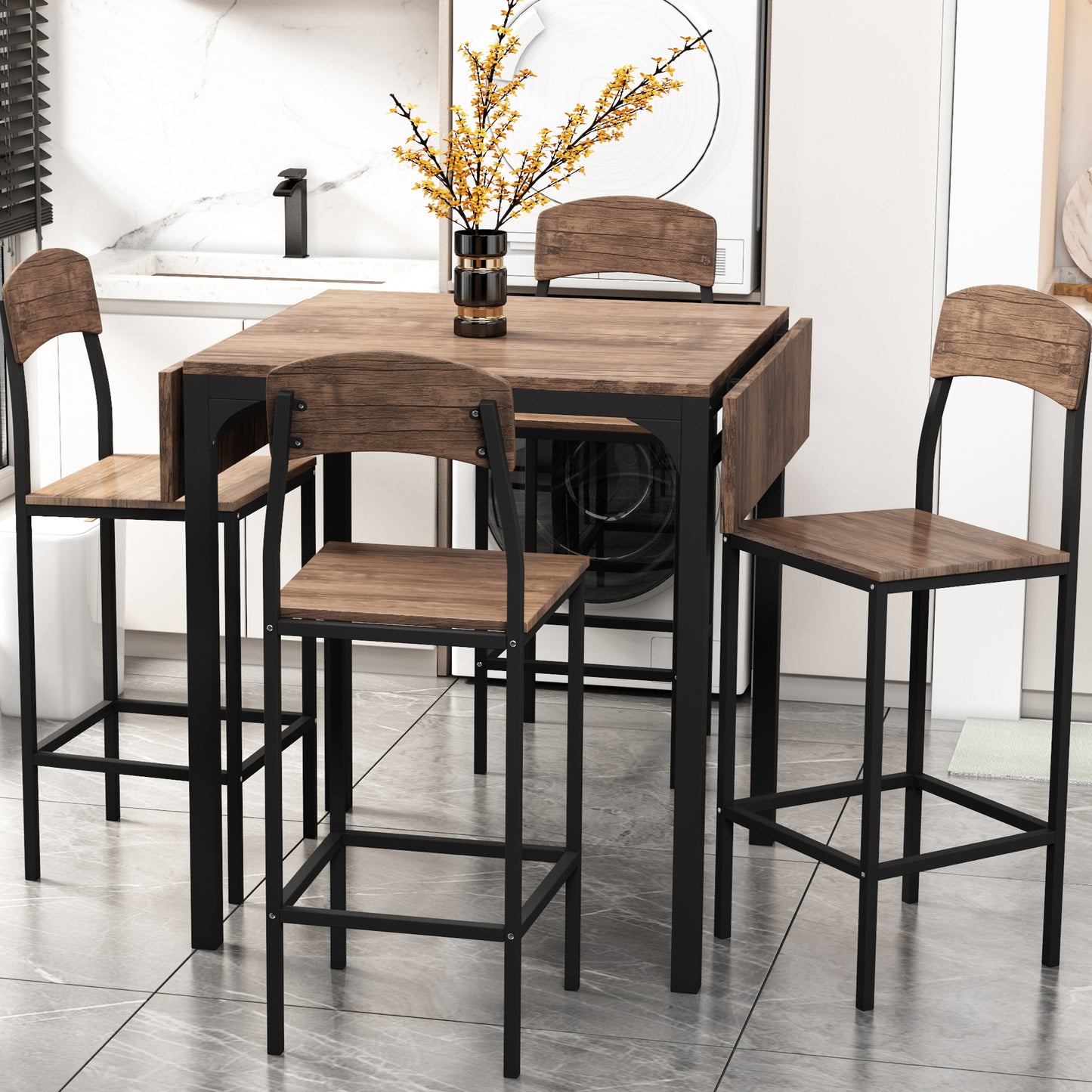 Farmhouse 5-piece Counter Height Drop Leaf Dining Table Set