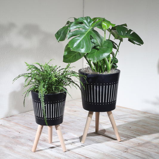 S/2 10/12"  PLANTER W/ WOOD LEGS, NAVY KD