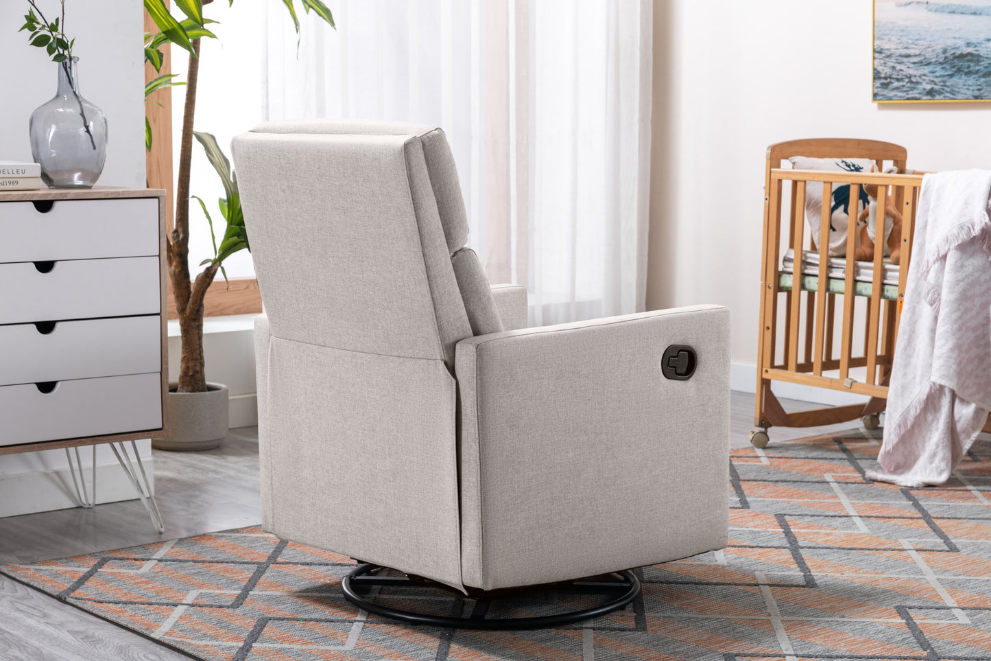 Upholstered Nursery Rocker Glider Swivel Recliner Chair, Tan