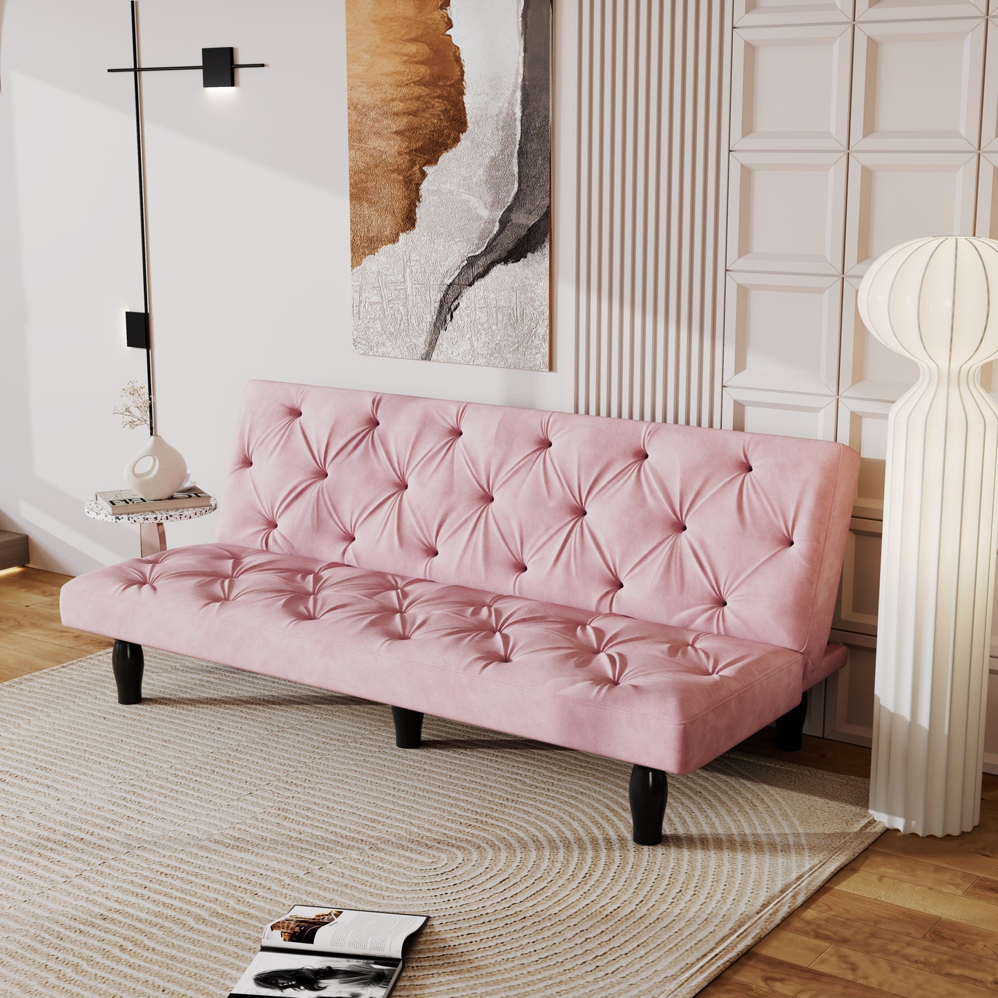 66" Pink Velvet Sofa Bed