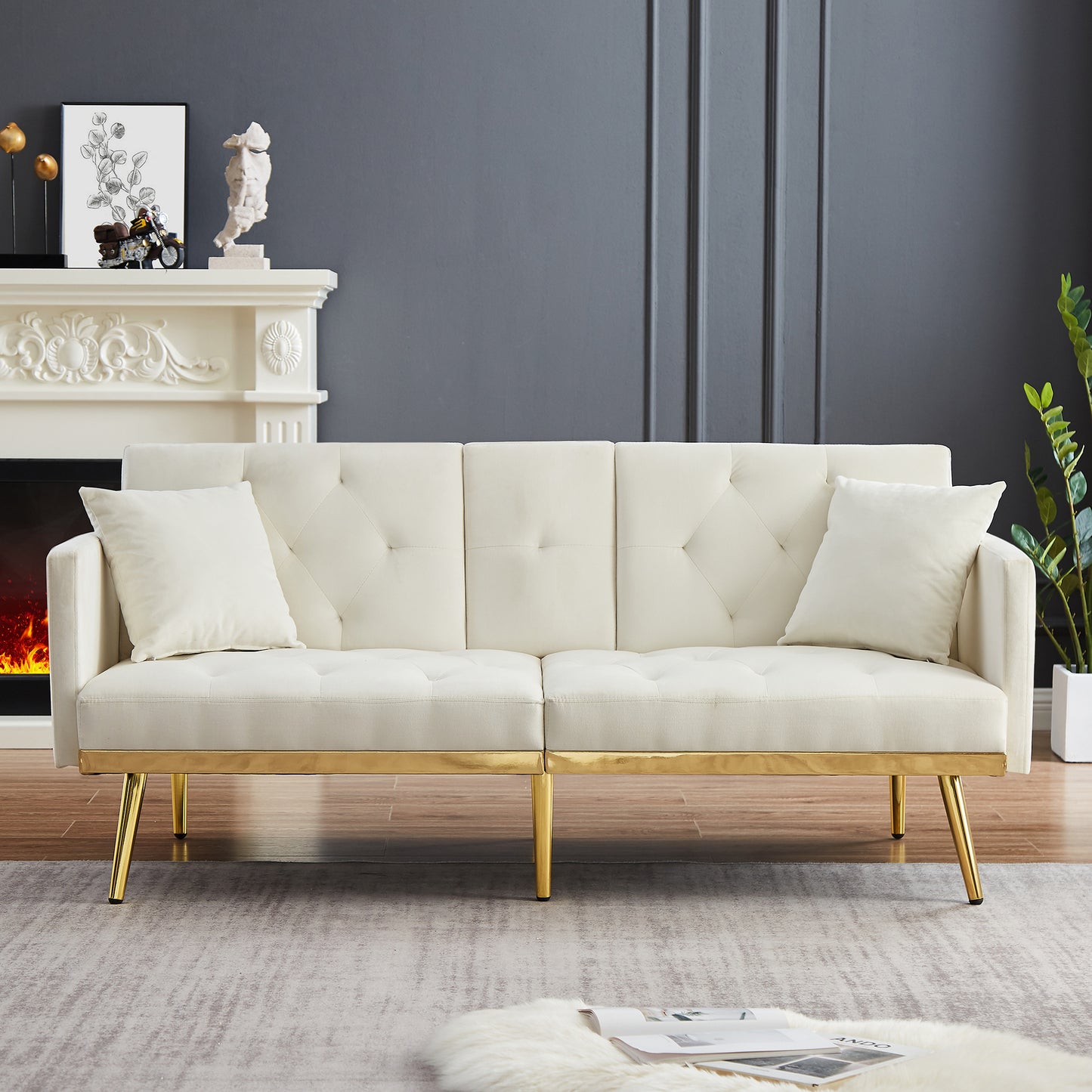 Cream White VELVET SOFA BED