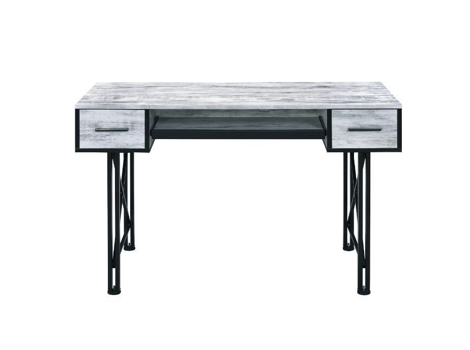 ACME Settea Computer Desk, Antique White & Black Finish